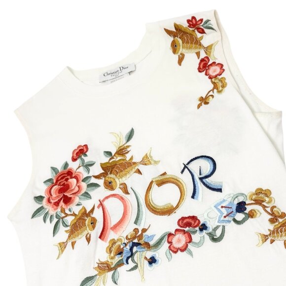 Christian Dior Vintage 2002 Goldfish Floral Embroidery Tank Top #38 [106424] - Picture 4 of 14